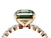 Solitaire Engagement Ring Setting for Fancy Green Asscher Cut Center with Alternating Size Accents and Prong Head in Rose Gold
