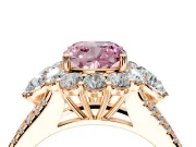 Halo Engagement Ring Setting for Fancy Pink Cushion Cut Center with Two-Strand Split Shank and Prong Head in Rose Gold