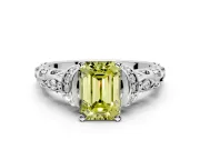 Solitaire Engagement Ring Setting for Fancy Yellow Emerald Cut Center with Filigree Band and Prong Head in Platinum