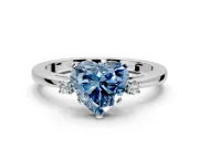 3 Stone Engagement Ring Setting for Fancy Blue Heart-Shaped Center with Low-Set Round Cut Accents and Prong Head in White Gold