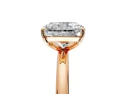 Low-Set Solitaire Engagement Ring Setting for Radiant Cut Center with Thin Plain Band and Prong Head in Rose Gold