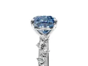 Cluster Engagement Ring Setting for Fancy Blue Cushion Cut Center with Round Cut Accent Band and Prong Head in Platinum