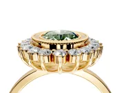Halo Engagement Ring Setting for Fancy Green Oval Center with Milgrain Bezel Rim, Plain Band and Prong Head in Yellow Gold