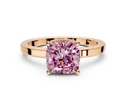 Hidden Halo Engagement Ring Setting for Fancy Pink Cushion Cut Center with Wide Flat Plain Band and Prong Head in Rose Gold