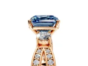 3 Stone Engagement Ring Setting for Fancy Blue Asscher Cut Center with Pave Twist Band and Prong Head in Rose Gold