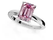 Solitaire Engagement Ring Setting for Fancy Pink Emerald Cut Center with Basket Rail and Prong Head in White Gold