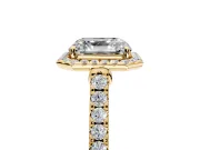 Halo Engagement Ring Setting for Asscher Cut Center with Narrowing Pave Band and Prong Head in Yellow Gold