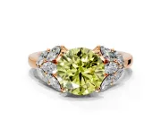 Leaf Cluster Engagement Ring Setting for Fancy Yellow Round Cut Center with Marquise Accents and Prong Head in Rose Gold