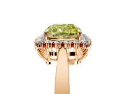 Starburst Halo Engagement Ring Setting for Fancy Yellow Cushion Cut Center with Flat Cathedral Band and Prong Head in Rose Gold