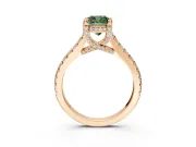 Solitaire Engagement Ring Setting for Fancy Green Cushion Cut Center with Widening Pave Band and Claw Prong Head in Rose Gold