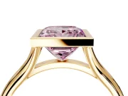Solitaire Engagement Ring Setting for Fancy Pink Princess Cut Center with V Split Shank and Bezel Head in Yellow Gold