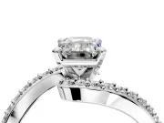 Solitaire Engagement Ring Setting for Emerald Cut Center with Pave Bypass Swirl Band and Prong Head in White Gold