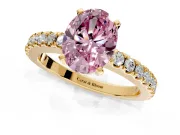 Solitaire Engagement Ring Setting for Fancy Pink Oval Center with Single Row Accent Band and Prong Head in Yellow Gold