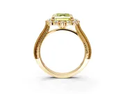 Milgrain Halo Engagement Ring Setting for Fancy Yellow Asscher Cut Center with Bezel Point Accents and Prong Head in Yellow Gold