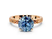 Solitaire Engagement Ring Setting for Fancy Blue Round Cut Center with Scrollwork Band and Prong Head in Rose Gold