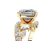 Solitaire Engagement Ring Setting for Asscher Cut Center with Pave Bypass Twist Band and Prong Head in Yellow Gold