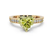 Solitaire Engagement Ring Setting for Fancy Yellow Heart-Shaped Center with Milgrain-Edged Pave Band and Prong Head in Yellow Gold