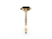 Halo Engagement Ring Setting for Fancy Black Emerald Cut Center with Pave Accents, Heart Basket and Prong Head in Yellow Gold