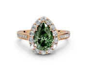 Floral Halo Engagement Ring Setting for Fancy Green Pear-Shaped Center with Large Halo Accents and Prong Head in Rose Gold
