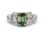 Cluster Engagement Ring Setting for Fancy Green Emerald Cut Center with Round Cut Accent Frame and Prong Head in Rose Gold