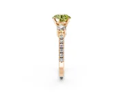 3 Stone Engagement Ring Setting for Fancy Yellow Round Cut Center with Round Cut Side Accents and Prong Head in Rose Gold