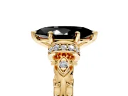 Solitaire Engagement Ring Setting for Fancy Black Marquise Center with Filigree Band and Prong Head in Yellow Gold