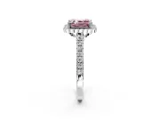 Milgrain Floral Halo Engagement Ring Setting for Fancy Pink Asscher Cut Center with Pave Band and Prong Head in Platinum