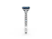 Solitaire Engagement Ring Setting for Fancy Blue Emerald Cut Center with Single Row Accent Band and Prong Head in Platinum
