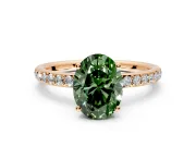 Solitaire Engagement Ring Setting for Fancy Green Oval Center with Fine Pave Band and Prong Head in Rose Gold