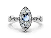 Milgrain Bezel Engagement Ring Setting for Marquise Center with Marquise Stations and Bezel Head in Platinum