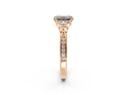 Cluster Engagement Ring Setting for Emerald Cut Center with Bezel Accent Clusters and Prong Head in Rose Gold