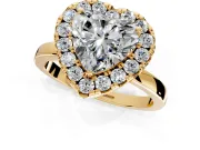 Halo Engagement Ring Setting for Heart-Shaped Center with Thin Plain Band and Prong Head in Yellow Gold