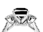3 Stone Engagement Ring Setting for Fancy Black Princess Cut Center with Crossover Basket, Pave Band and Prong Head in Platinum
