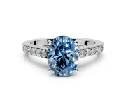 Solitaire Engagement Ring Setting for Fancy Blue Oval Center with Crossover Accents and Prong Head in Sterling Silver