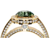 Halo Engagement Ring Setting for Fancy Green Round Cut Center with Framed Halo, Pave Band and Prong Head in Yellow Gold