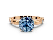 Solitaire Engagement Ring Setting for Fancy Blue Round Cut Center with Carved Leaf Shoulders and Prong Head in Rose Gold