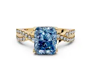 Solitaire Engagement Ring Setting for Fancy Blue Radiant Cut Center with Narrow Twist Pave Band and Prong Head in Yellow Gold