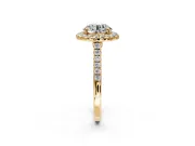 Halo Engagement Ring Setting for Round Cut Center with Narrowing Pave Band and Prong Head in Yellow Gold