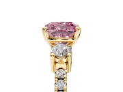 3 Stone Engagement Ring Setting for Fancy Pink Cushion Cut Center with Round Cut Side Accents and Prong Head in Yellow Gold