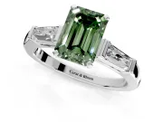 3 Stone Engagement Ring Setting for Fancy Green Emerald Cut Center with Tapered Baguettes, Plain Band and Prong Head in Platinum
