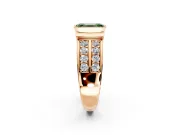 Bezel Engagement Ring Setting for Fancy Green Emerald Cut Center with Wide Channel-Set Band and Bezel Head in Rose Gold