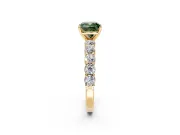 Shared-Prong Engagement Ring Setting for Fancy Green Cushion Cut Center with Graduated Accents and Prong Head in Yellow Gold