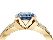 Bezel Engagement Ring Setting for Fancy Blue Radiant Cut Center with Wide Channel-Set Band and Bezel Head in Yellow Gold