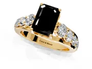 Solitaire Engagement Ring Setting for Fancy Black Emerald Cut Center with Graduated Shared Prongs and Prong Head in Yellow Gold