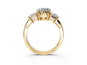 3 Stone Engagement Ring Setting for Heart-Shaped Center with Matching Side Accents and Prong Head in Yellow Gold