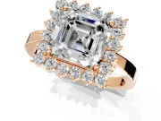 Starburst Halo Engagement Ring Setting for Asscher Cut Center with Flat Cathedral Band and Prong Head in Rose Gold
