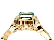 Halo Engagement Ring Setting for Fancy Green Emerald Cut Center with Leaf Motif Split Shank and Prong Head in Yellow Gold