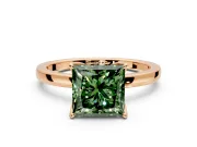 Solitaire Engagement Ring Setting for Fancy Green Princess Cut Center with Thin Rounded Plain Band and Prong Head in Rose Gold