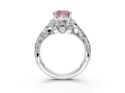 Solitaire Engagement Ring Setting for Fancy Pink Cushion Cut Center with Filigree Accent Basket and Prong Head in Platinum