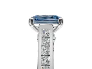 Solitaire Engagement Ring Setting for Fancy Blue Emerald Cut Center with Channel Band and Double Claw Prong Head in Sterling Silver